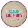 Assiette en carton Happy Birthday Naturel Ø 23 cm, 8 pièces