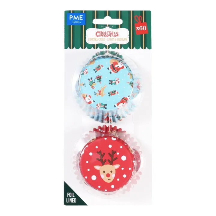 Santa and Rudolph cupcake cases, 60 pieces
