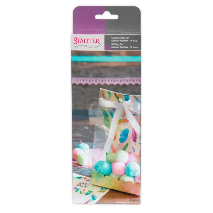 Set di sacchetti regalo "Rainbow Feathers", 24 pezzi