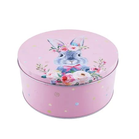Cookie tin round rabbit pink, Ø 200 x 90 mm
