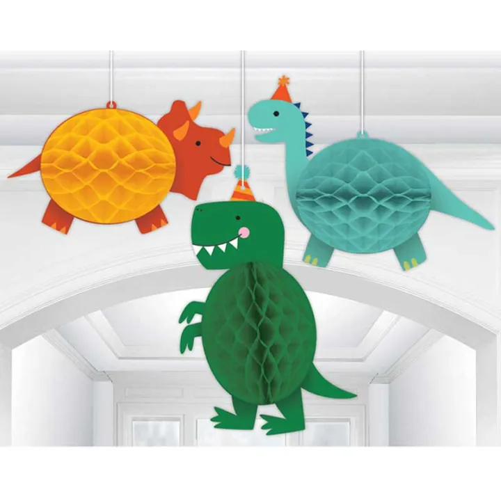 Hanging honeycomb dinosaurs, 3 pieces