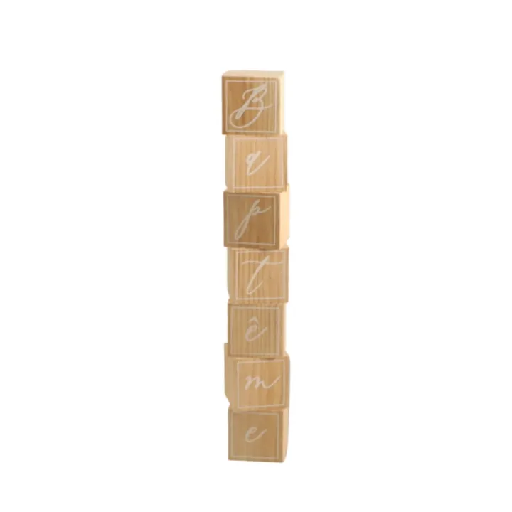 Wooden Cubes "Baptême", 7 Pieces, Table Decoration
