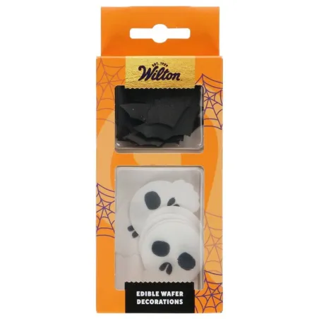 Décoration comestible en gaufre Halloween – chauves-souris et tête de mort comestibles pour gâteau et cupcake | miniSchoggi