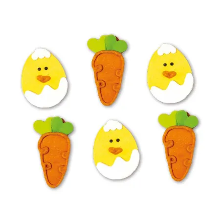Sugar decoration chicks and carrots