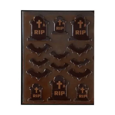 Decorazioni di cioccolato Halloween cimitero – 14 lapidi e pipistrelli commestibili per torta e cupcake | miniSchoggi