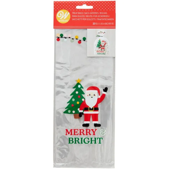 Klarsichtbeutel Weihnachtsmann – 20 transparente Geschenkbeutel mit Weihnachtsmotiv | miniSchoggi