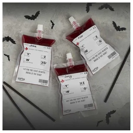 Blood Bags 5 Pieces as Creepy Halloween Drink Pouches