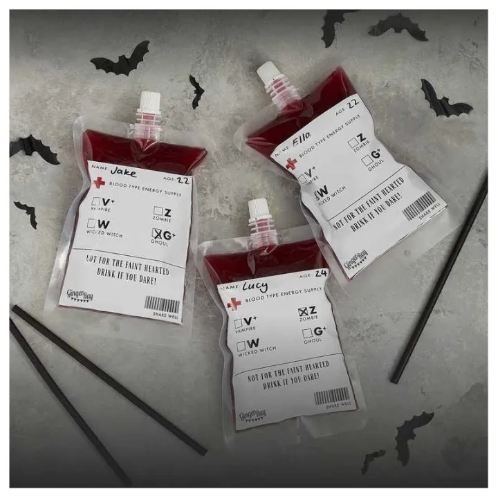 Sacchetti di sangue 5 pezzi come inquietanti sacchetti da bere per Halloween