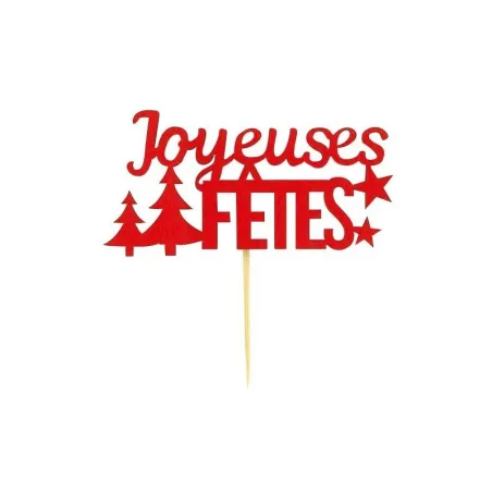 Cake topper bois rouge, Joyeuses Fêtes, 2 pièces pour desserts raffinés
