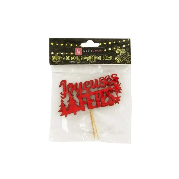 Cake topper red wood, Joyeuses Fêtes, 2 pieces for elegant desserts
