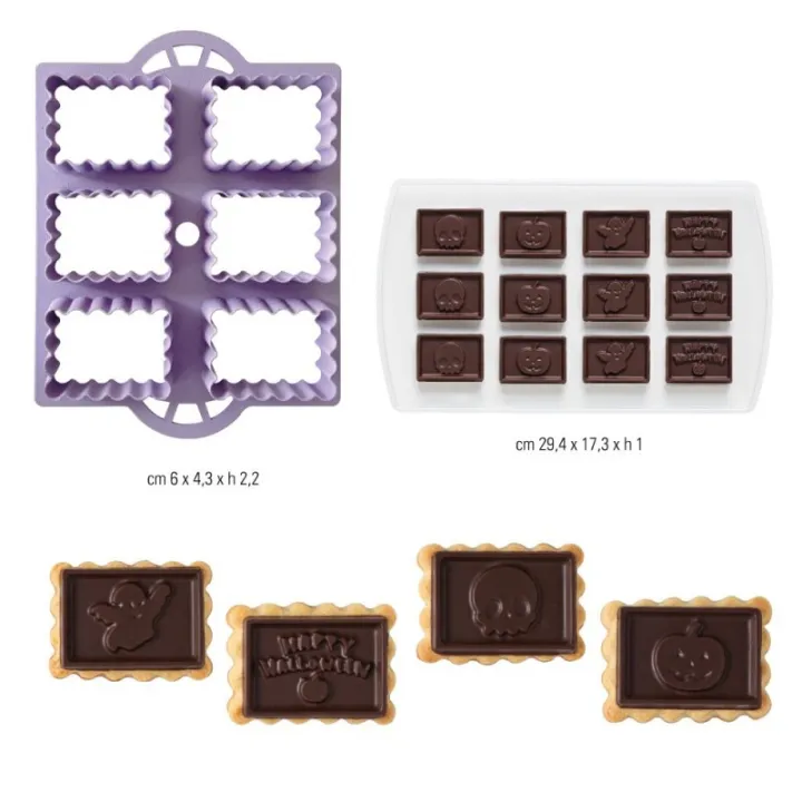 Butter cookie and cookie cutter and chocolate mold Halloween