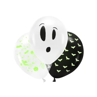 Ballons BOO mit UV-Licht, 3 Stück, Halloween Luftballons für Dein Fest