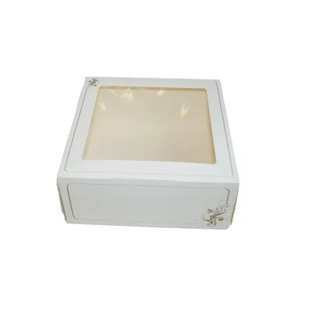Boîte à gâteaux avec fenêtre Blanc et or 19 x 19 x 8 cm