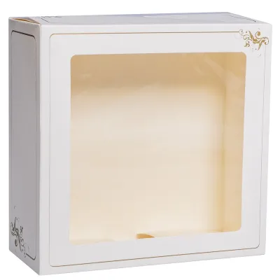 Tortenschachtel mit Fenster Weiss und Gold 19 x 19 x 8 cm