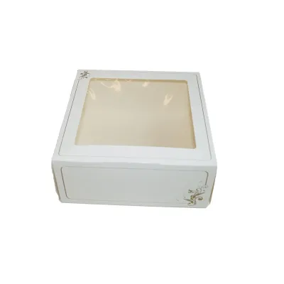 Cake box with window white and gold 19 x 19 x 8 cm