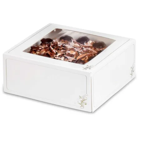 Boîte à gâteaux avec fenêtre Blanc et or 19 x 19 x 12 cm