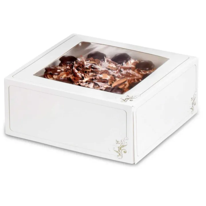 Cake box with window white and gold 19 x 19 x 12 cm