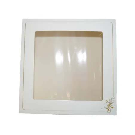 Boîte à gâteaux avec fenêtre Blanc et or 28 x 28 x 12 cm