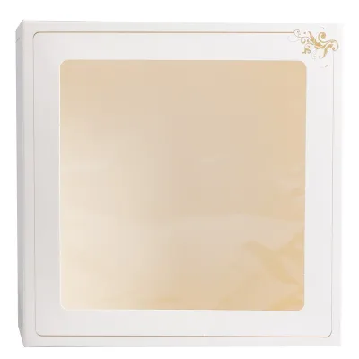 Cake box with window white and gold 28 x 28 x 12 cm