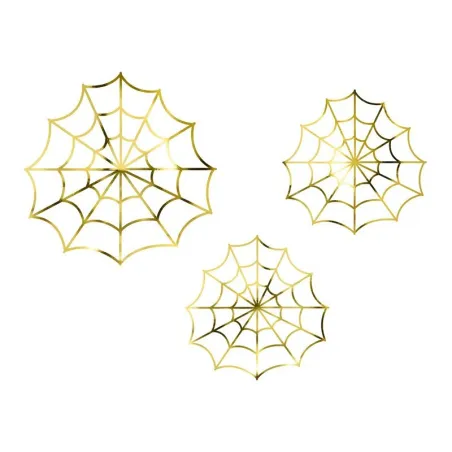 Spinnennetz Dekoration gold, 3 Stück - Halloween Tischdeko