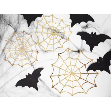 Spider web decoration gold, 3 pieces - Halloween table decoration