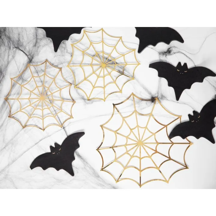 Spinnennetz Dekoration gold, 3 Stück - Halloween Tischdeko