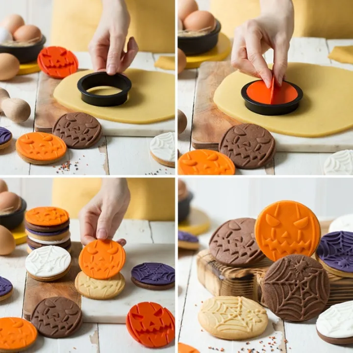 Halloween Ausstecher mit Kürbis- und Spinnennetz-Präger, 3-teilig
