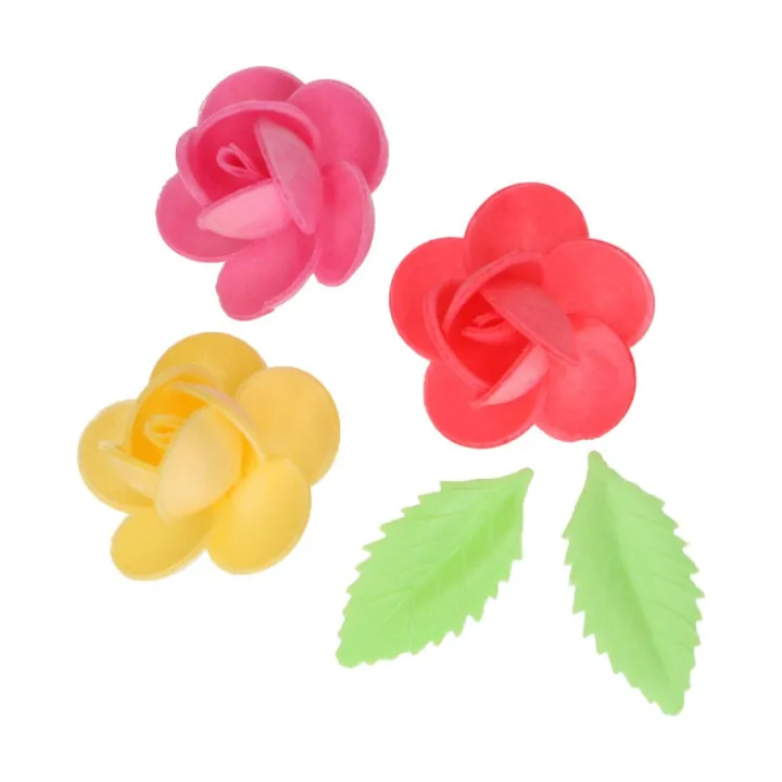 Rose con foglie di carta commestibile 15 pezzi - decorazione per torta commestibile