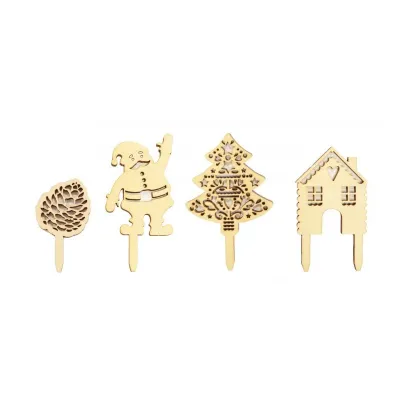 Cake Topper Holz Weihnachten, 4 Stück - Deko für Torten und Cupcakes