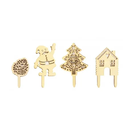 Cake topper wood Christmas, 4 pieces - decoration for cakes and cupcakes