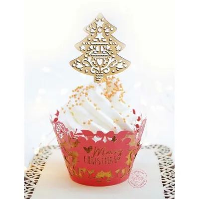 Cake topper bois Noël, 4 pièces - Décoration pour gâteaux et cupcakes