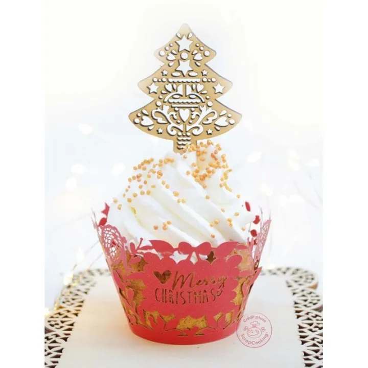 Cake Topper Holz Weihnachten, 4 Stück - Deko für Torten und Cupcakes