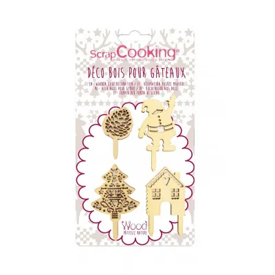 Cake topper legno Natale, 4 pezzi - Decorazione per torte e cupcake