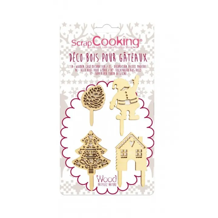 Cake Topper Holz Weihnachten, 4 Stück - Deko für Torten und Cupcakes