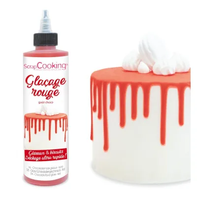 Drip Rot – 130 g Schokoladenglasur für Drip Cakes, Schriftzüge und Dekorationen in leuchtendem Rot | miniSchoggi