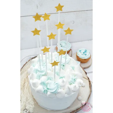 Cake topper Set étoile doré 10 pièces pour la décoration de gâteau de Noël