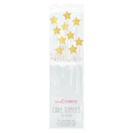Cake topper set star gold 10 pieces for festive cake decoration