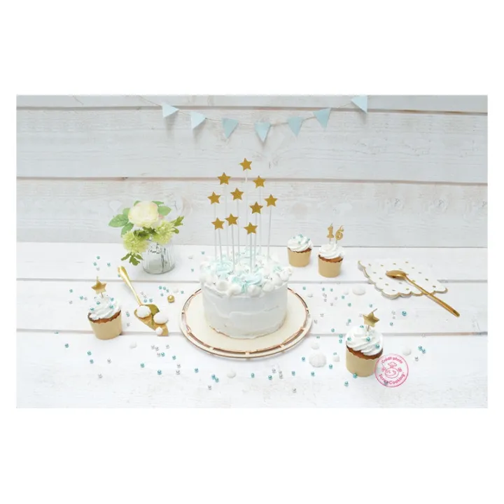 Cake topper set star gold 10 pieces for festive cake decoration