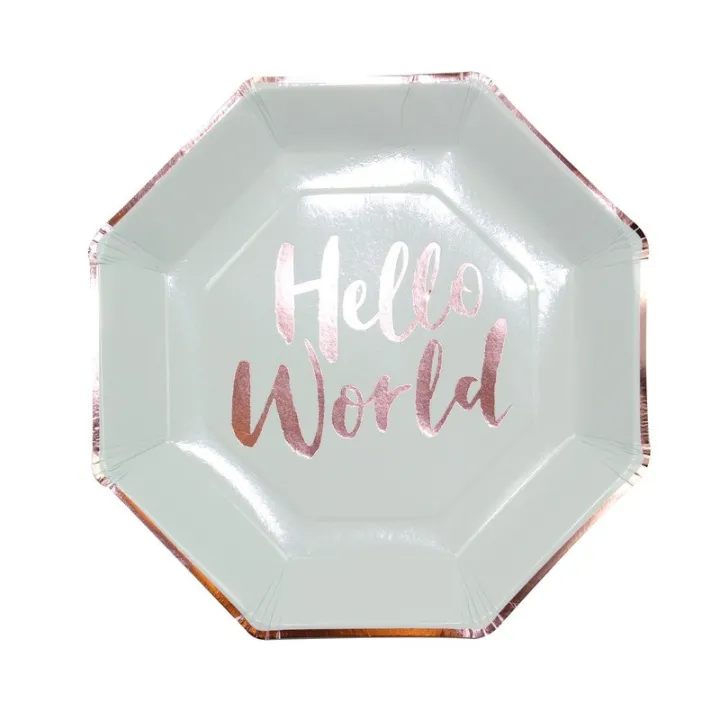 Piatto di carta Hello World, 8 pezzi
