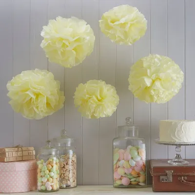 Pompom Pastell Gelb, 5 Stück