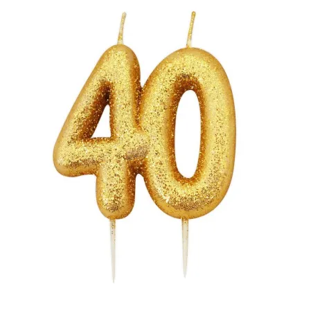 Bougie numérotée 40 or scintillant pour anniversaires, jubilés et autres occasions