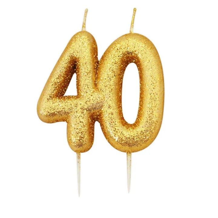 Number candle 40 gold glitter for birthdays, anniversaries and other occasions