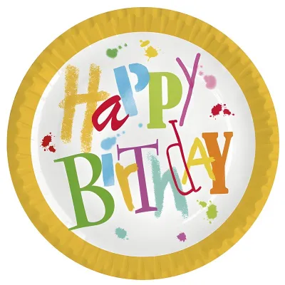 Pappteller Bunt Happy Birthday, 10 Stück