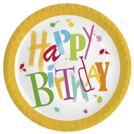 Piatto di carta colorato di buon compleanno, 10 pezzi.
