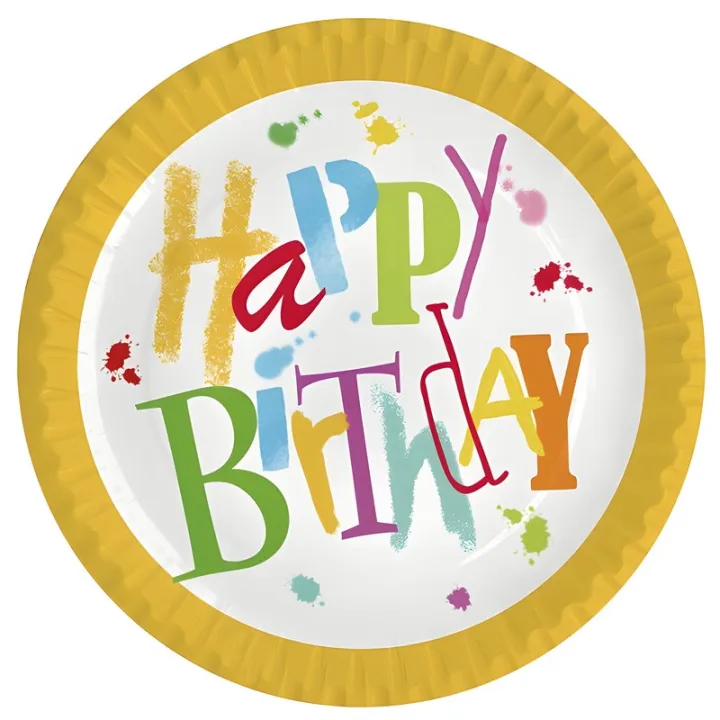 Piatto di carta colorato di buon compleanno, 10 pezzi.