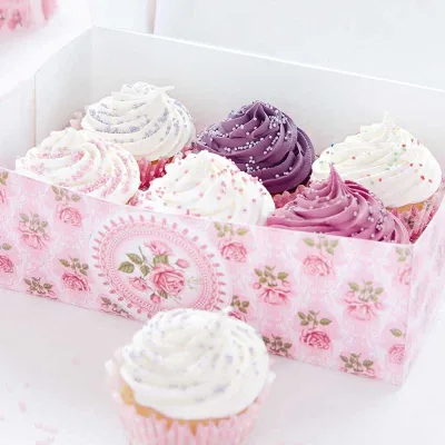 Geschenkboxen Rosengarten für 6 Cupcakes, 2 Stück