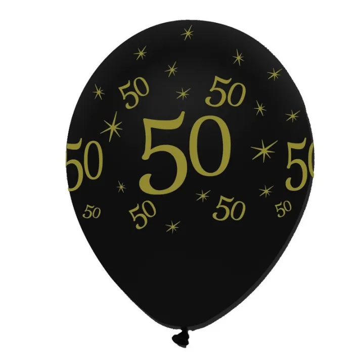 Ballon Zahl 50 Schwarz/Gold, 6 Stück