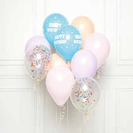 Balloon bouquet Happy Birthday pastel 10 pieces