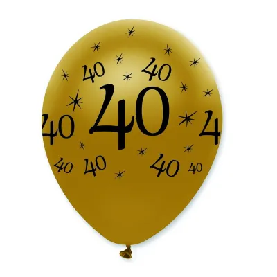 Palloncino numero 40 nero/oro, 6 pezzi