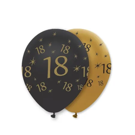 Balloon number 18 black/gold, 6 pieces